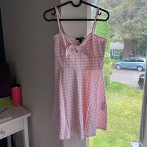 Pink and white plaid mini dress